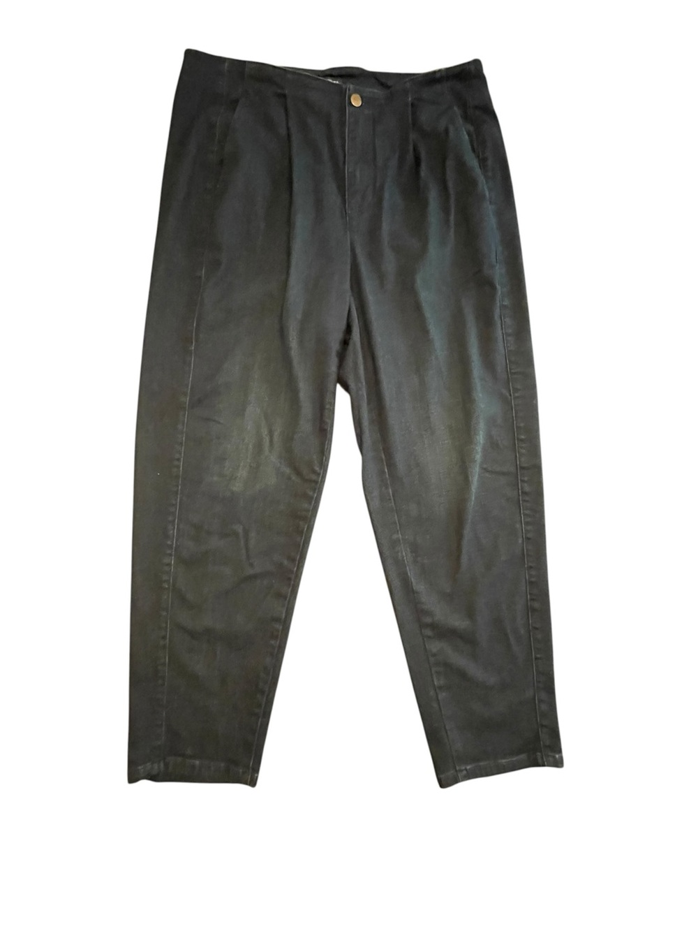 Eileen Fisher Organic Cotton Stretch Denim Pleated Taper Pants Dark Blue Size 14